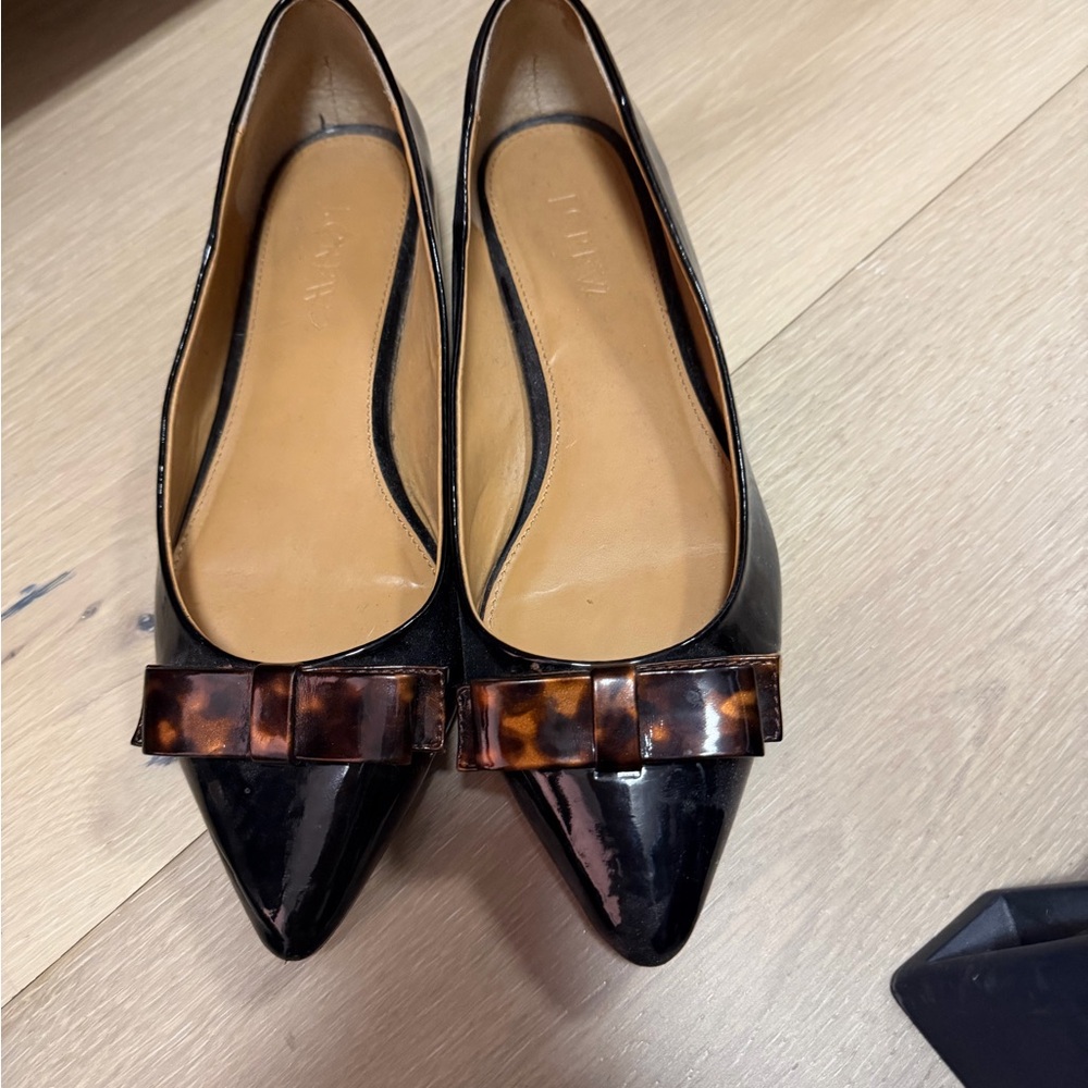 J. Crew Black and Brown Flats with Bow Accent